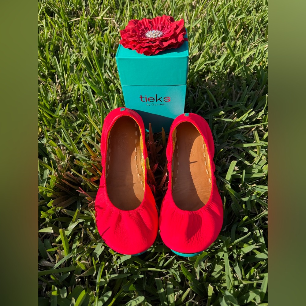 Tieks Bright Neon Red Ballet Flats